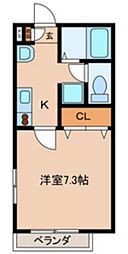 フォンティーヌ 2階1Kの間取り