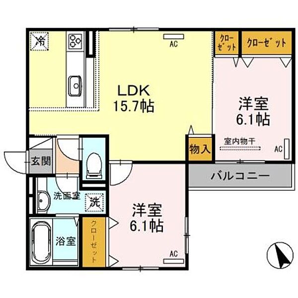 ザ・バンダイ ｜大阪府大阪市住吉区万代４丁目(賃貸アパート2LDK・3階・62.20㎡)の写真 その2