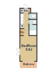 メイプルコート 4階1Kの間取り