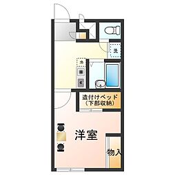 レオパレスティーダ 2階1Kの間取り