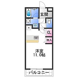 レジデンス 四ヶ郷 1階ワンルームの間取り