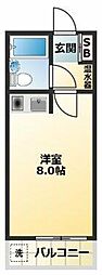 美工中山ハイツ ワンルームの間取図画像
