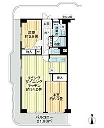 新小岩ガーデンハイツ 3階2LDKの間取り