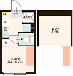 ハーモニーテラス高松I 2階ワンルームの間取り