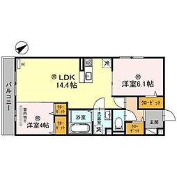 山陽電鉄本線 林崎松江海岸駅 徒歩9分の賃貸アパート 2階2LDKの間取り