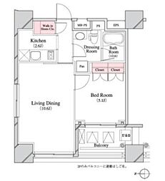 パークキューブ八丁堀 1LDKの間取図画像