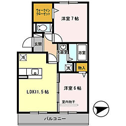 シャルム・ポンテ重根 2LDKの間取図画像