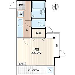 ドエルK 2階1Kの間取り