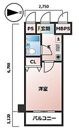 アーバンヒルズ両国 5階1Kの間取り