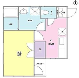 フェリース桜新町 1階1Kの間取り