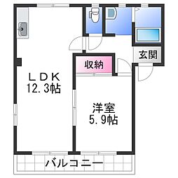 ラ・サルデーヌ 1LDKの間取図画像