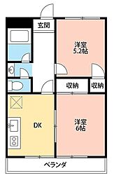 ハウスメモリアル1 2DKの間取図画像