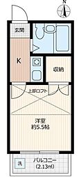 サンブライト 2階1Kの間取り