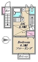 グリーンハイツII 2階1DKの間取り