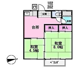 みのり荘 2階2Kの間取り