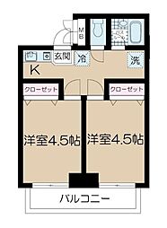 アムール戸山 2Kの間取図画像