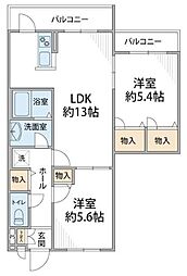 サンアートヴィラ湘南 2LDKの間取図画像