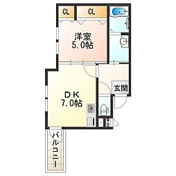 フジパレス長居2番館 1DKの間取図画像