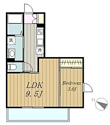 ファーストステージ小田急相模原 2階1LDKの間取り