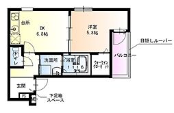 四條畷市岡山1丁目アパート 1DKの間取図画像