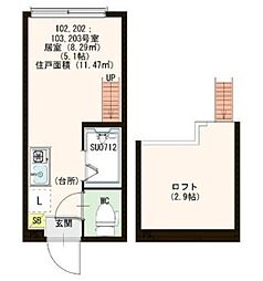 Eternal court HIRAI 1階ワンルームの間取り