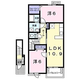 ハピネス 2階2LDKの間取り