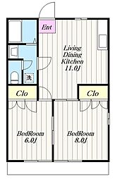 仲居ハイツ3 2LDKの間取図画像