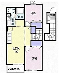 プリムローズＹ・Ａ 2階2LDKの間取り