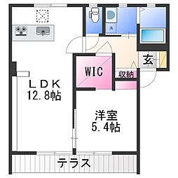 ラ．サルデーヌ 1階1LDKの間取り