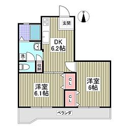 吉岡コーポ 2LDKの間取図画像