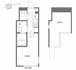 ハーモニーテラス上中里 2階1Kの間取り
