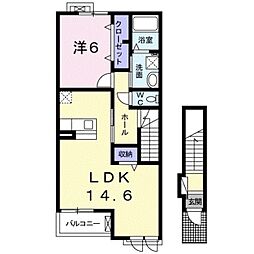 JR和歌山線 打田駅 徒歩20分の賃貸アパート 2階1LDKの間取り