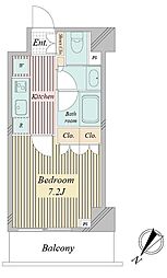 都営大江戸線 勝どき駅 徒歩3分の賃貸マンション 2階1Kの間取り