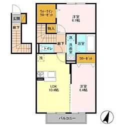 リュ トレビアン 2階2LDKの間取り