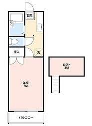 メゾネット21 1階1Kの間取り