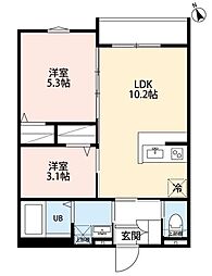 Relier相模原(ルリエサガミハラ) 2LDKの間取図画像