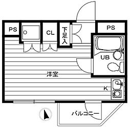 エレガンス新宿 2階ワンルームの間取り