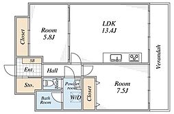 代々木ハイライズ 2LDKの間取図画像
