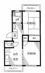 野村マンション 2DKの間取図画像