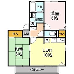 ハイカムール東橋本 1階2LDKの間取り