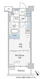 パークアクシス門前仲町テラス 1DKの間取図画像