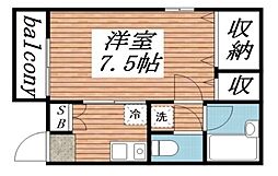 マイム21 1階1Kの間取り