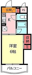 長島ビル 3階1Kの間取り