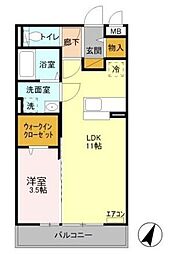 ハルムB 1LDKの間取図画像