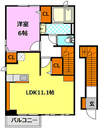 トゥインクル城南A 2階1LDKの間取り