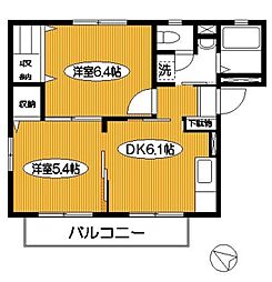 ミア・フォーレス 2階2DKの間取り