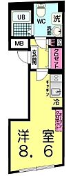Cross Gray町屋 2階ワンルームの間取り