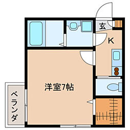 シリウス 1階1Kの間取り