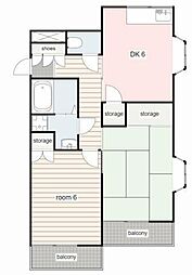 サニーシャトレー 2階2DKの間取り