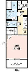 福生セイワレジデンス 1階1Kの間取り